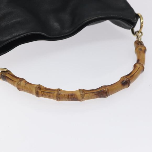 GUCCI Bamboo Hand Bag Leather Black Gold 001 1638 001 1638 - Picture 7 of 12